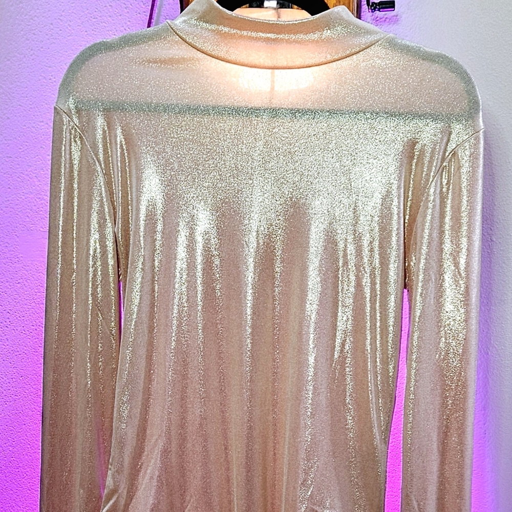 Zara Pink/Gold Fitted Long Sleeve Blouse Bodysuit